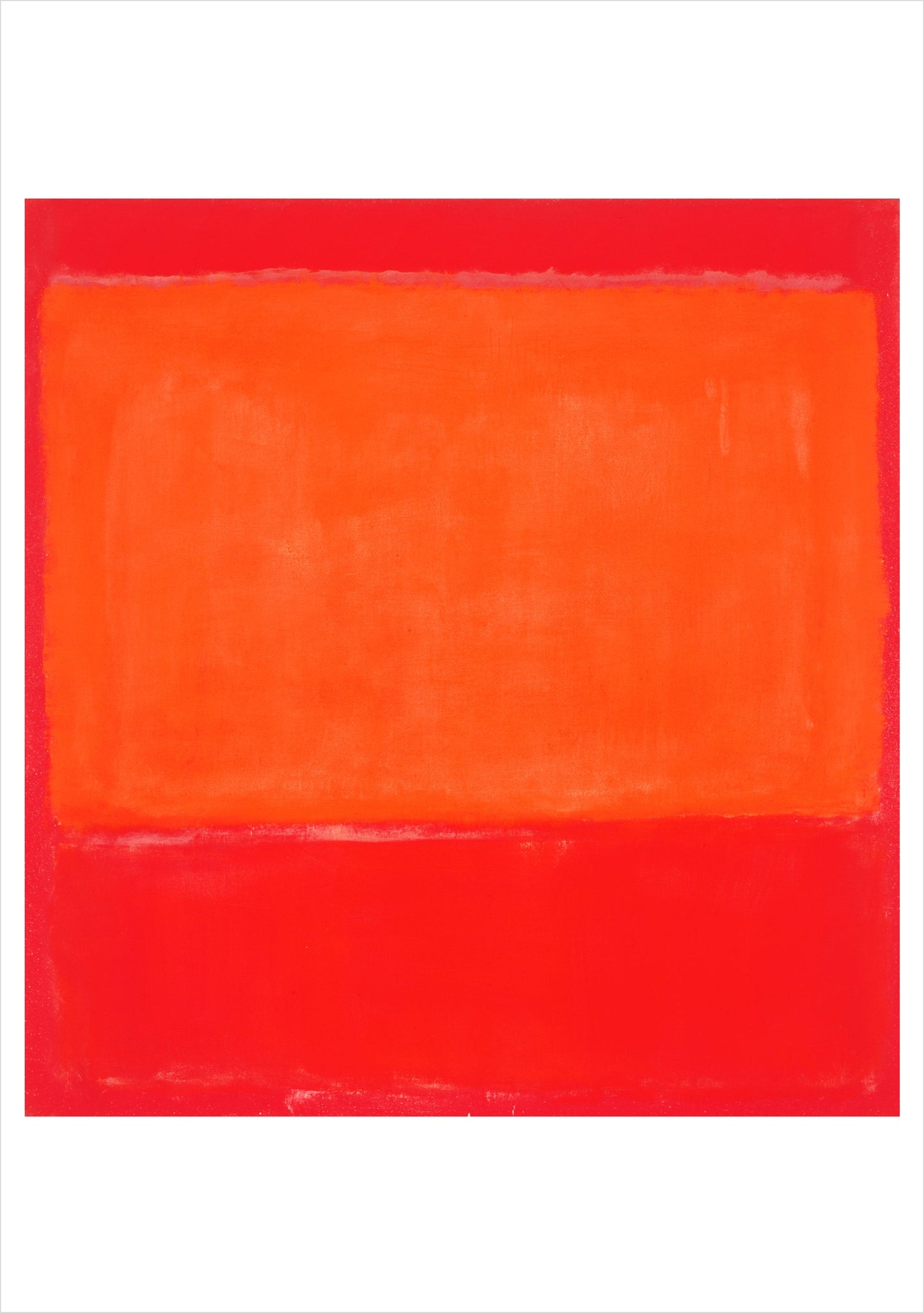 Abstract artwork with a large orange rectangular shape on a red background