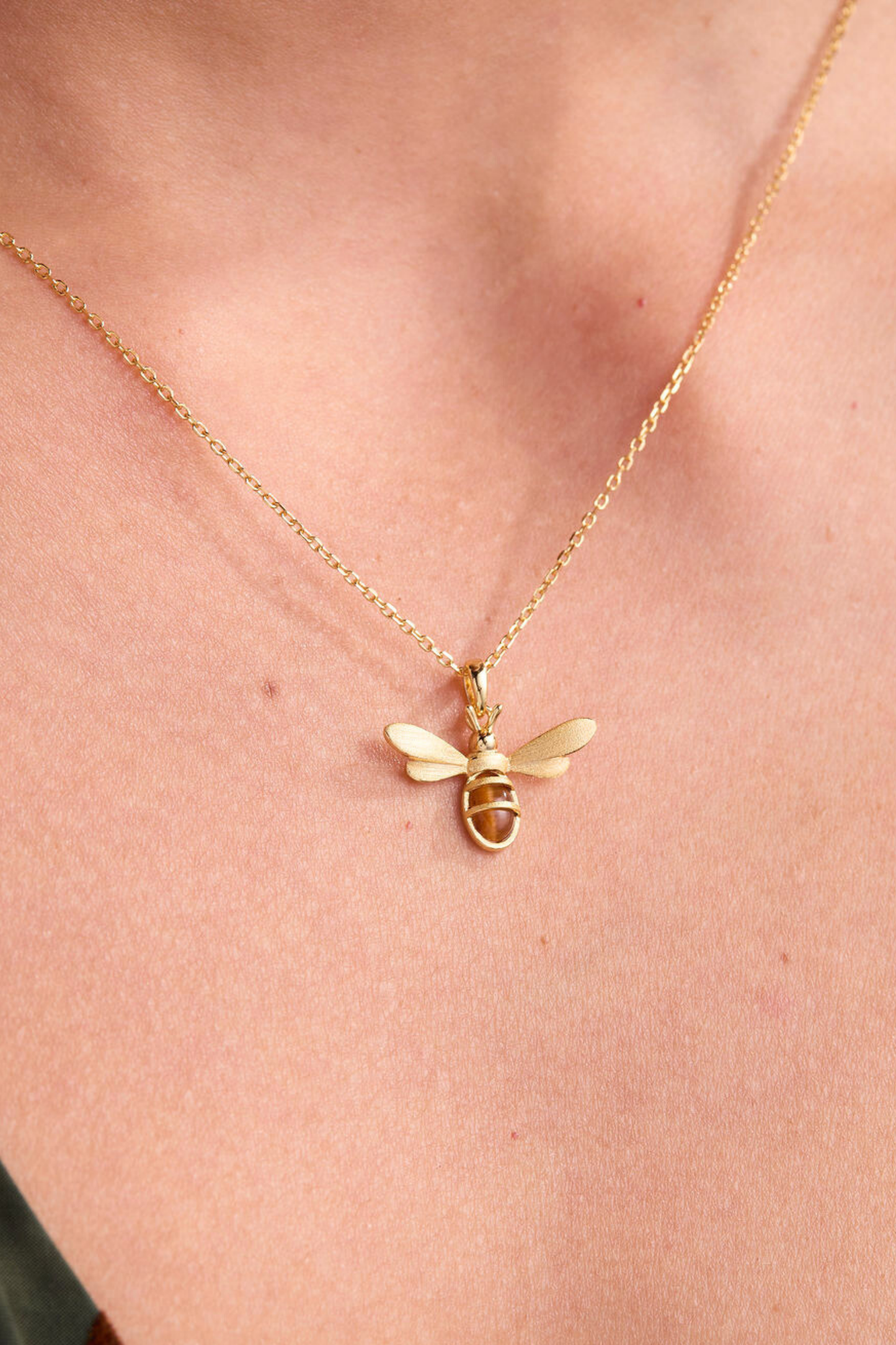 Honeybee Tiger Eye Gold Necklace