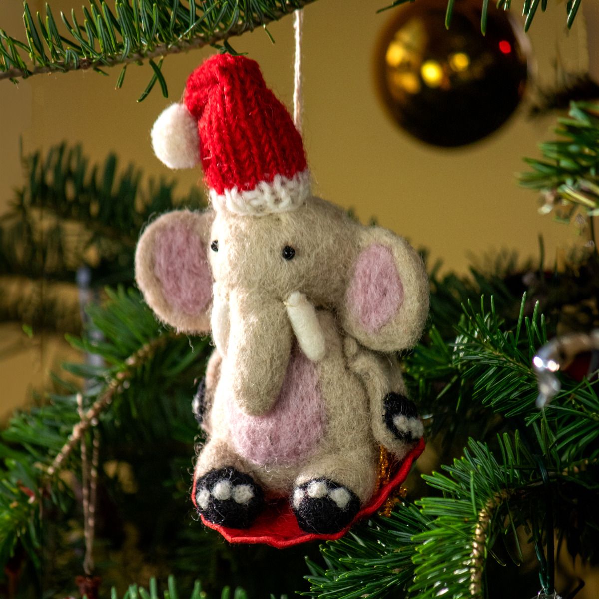 Handmade Wool Felt Sledding Elephant Ornament