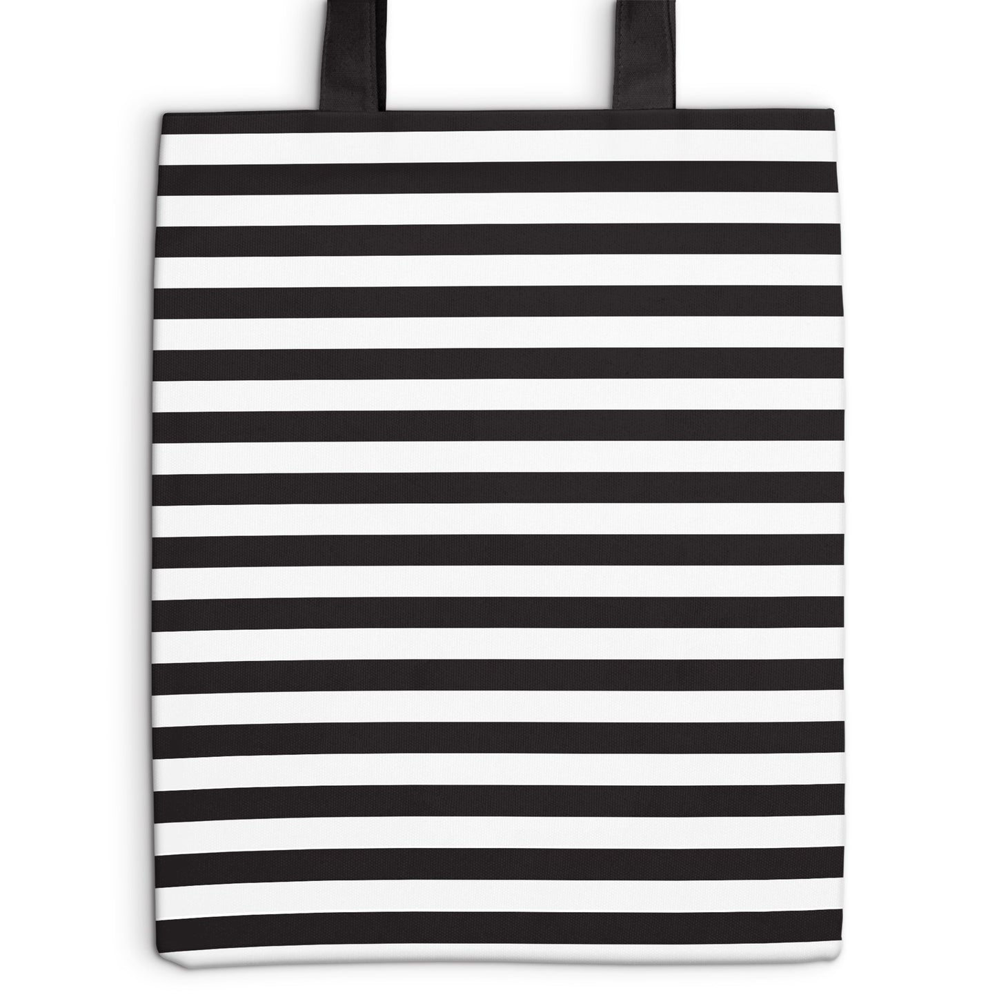 Tote bag with black and white horizontal stripes on a white background