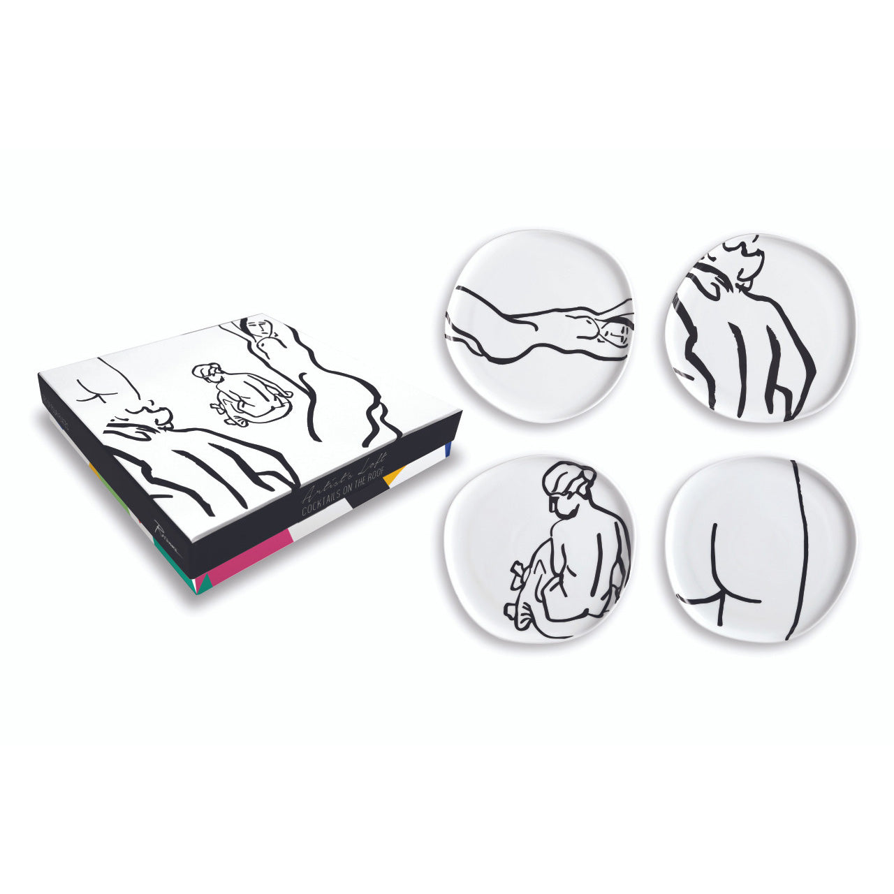 Set of 4 Cocktail Plates with Nudes