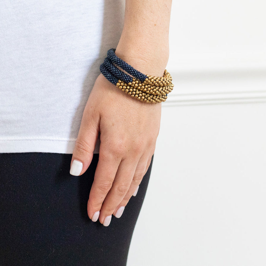 Statement Set of 3 Roll-On Bracelets: Golden Division Midnight Blue - Chrysler Museum Shop