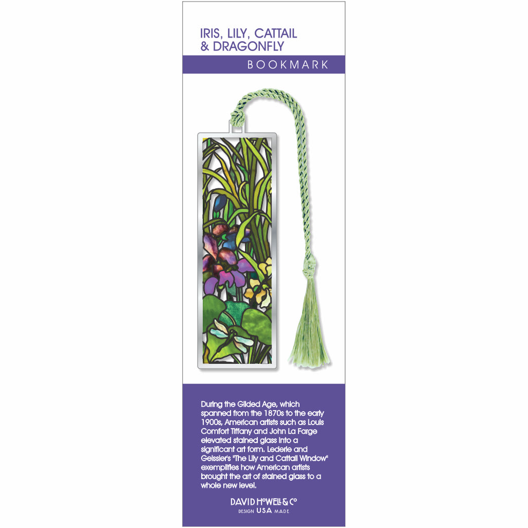 Iris, Lily, Cattail & Dragonfly Metal Bookmark in Package - Chrysler Museum Shop