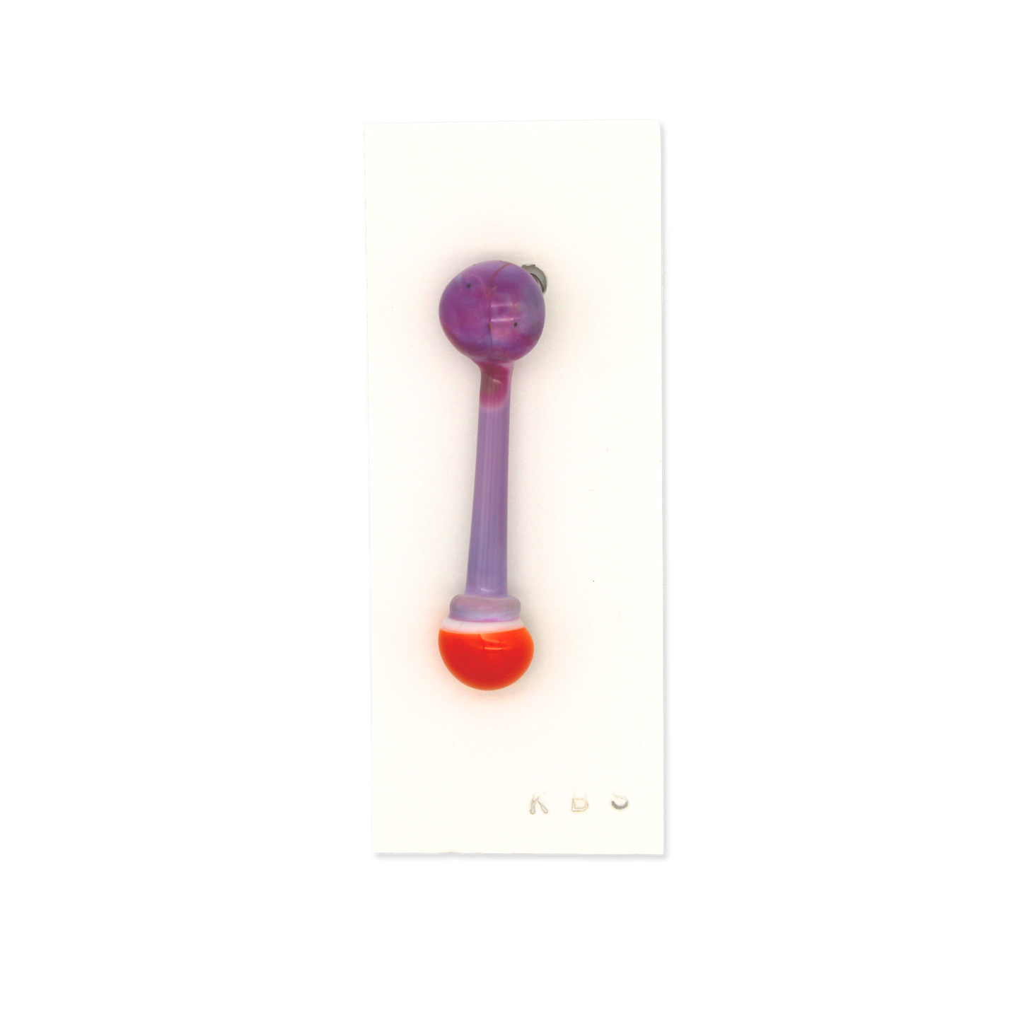 Glass pin made by Krista Bermeo in lavender swirl, with a white and orange accent.