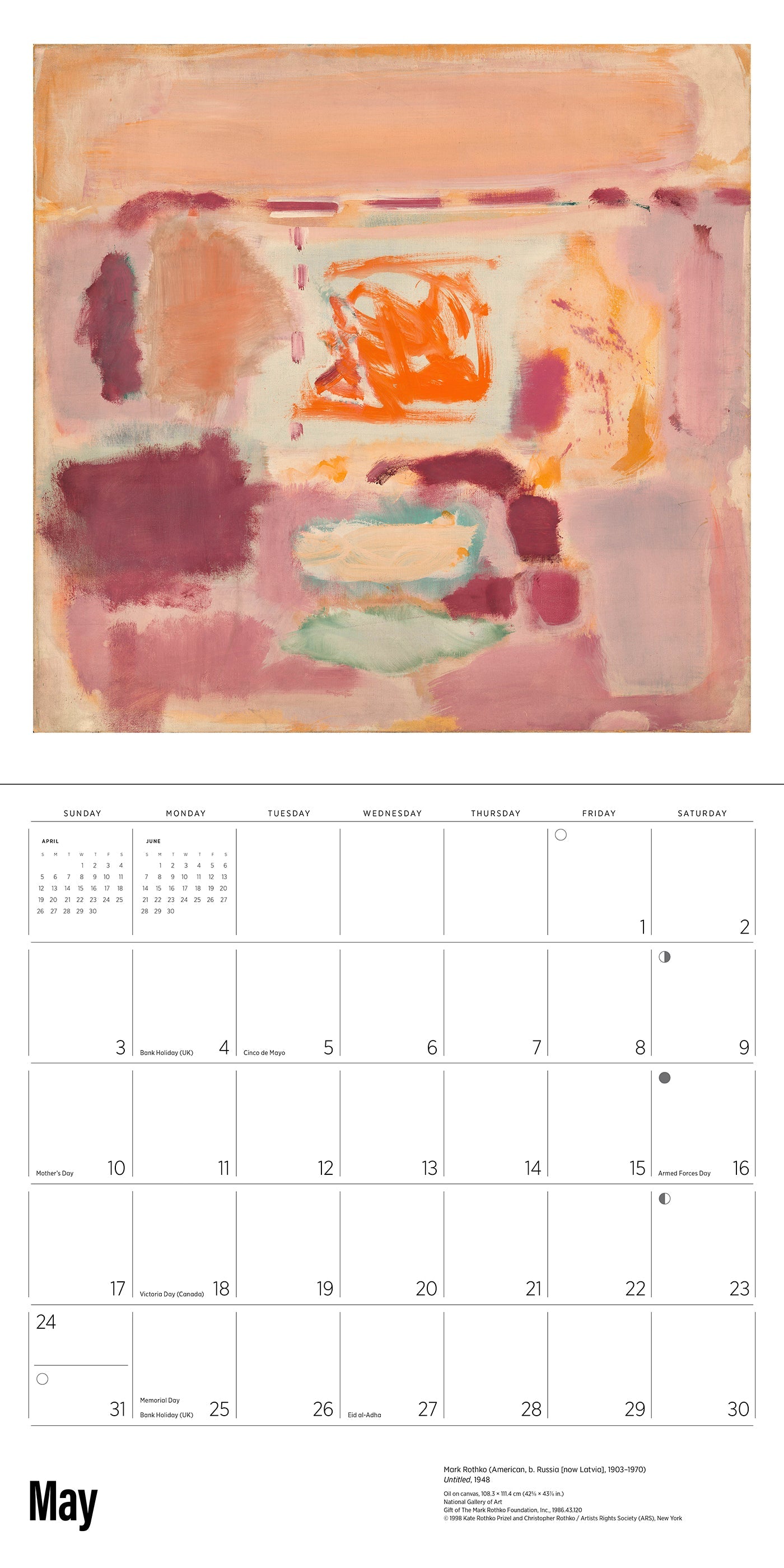 Abstract art design with a calendar layout for May on a white background