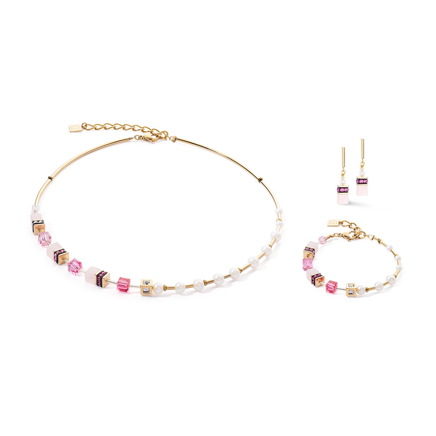 GeoCUBE® Jewelry Set: Pink & Gold with Pearls