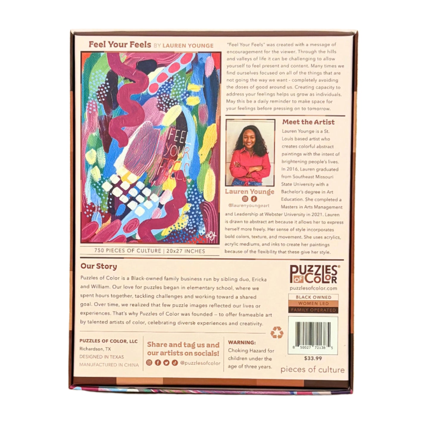 750-piece Jigsaw Puzzle "Feel Your Feels" by Lauren Younge (Back)- Chrysler Museum Shop