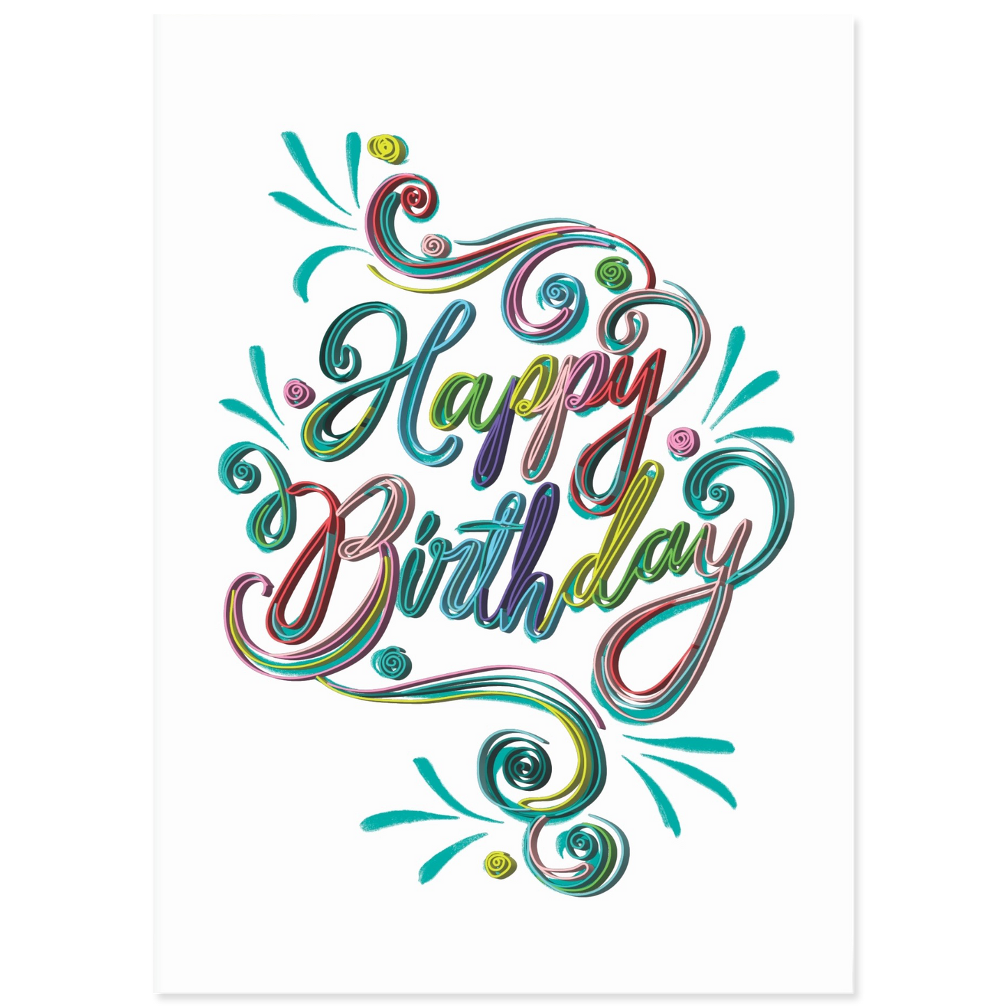 Colorful 'Happy Birthday' text on a white background