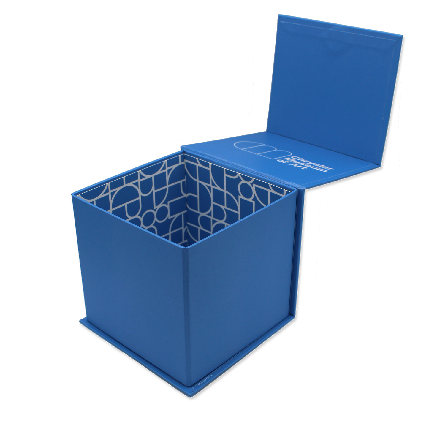 Chrysler gift box with the top open, showing the printed pattern inside the box.