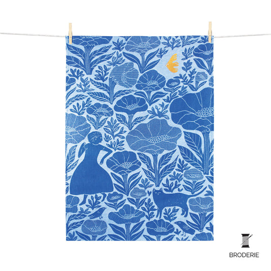 Embroidered Tea Towel: Blue Garden