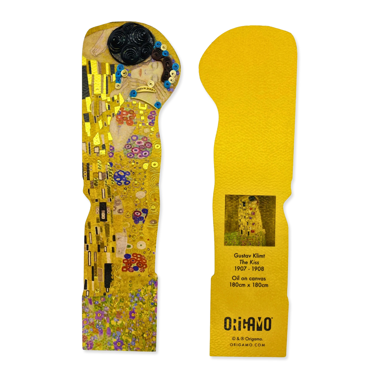 Decorative bookmark with 'The Kiss' by Gustav Klimt design on a white background