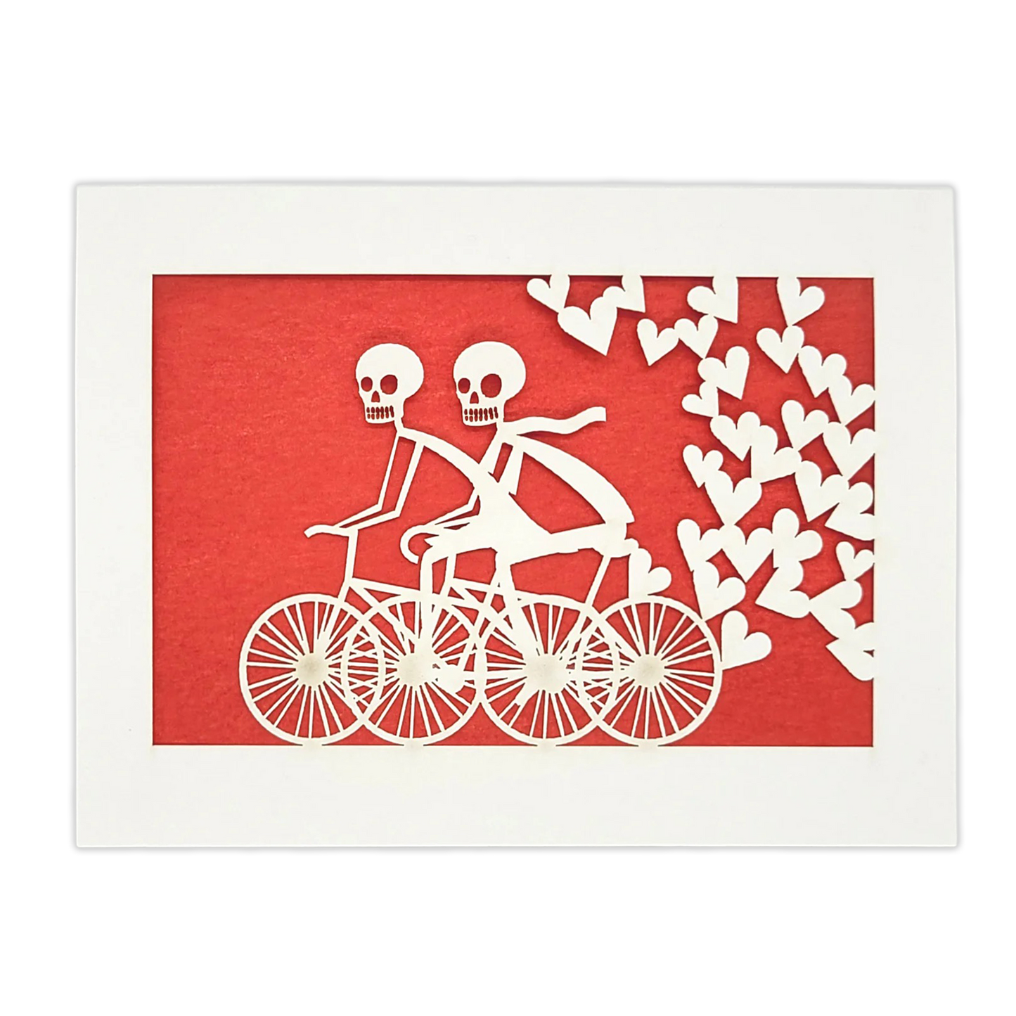 Papel Picado Greeting Card: Calaveras on a Bike - Red