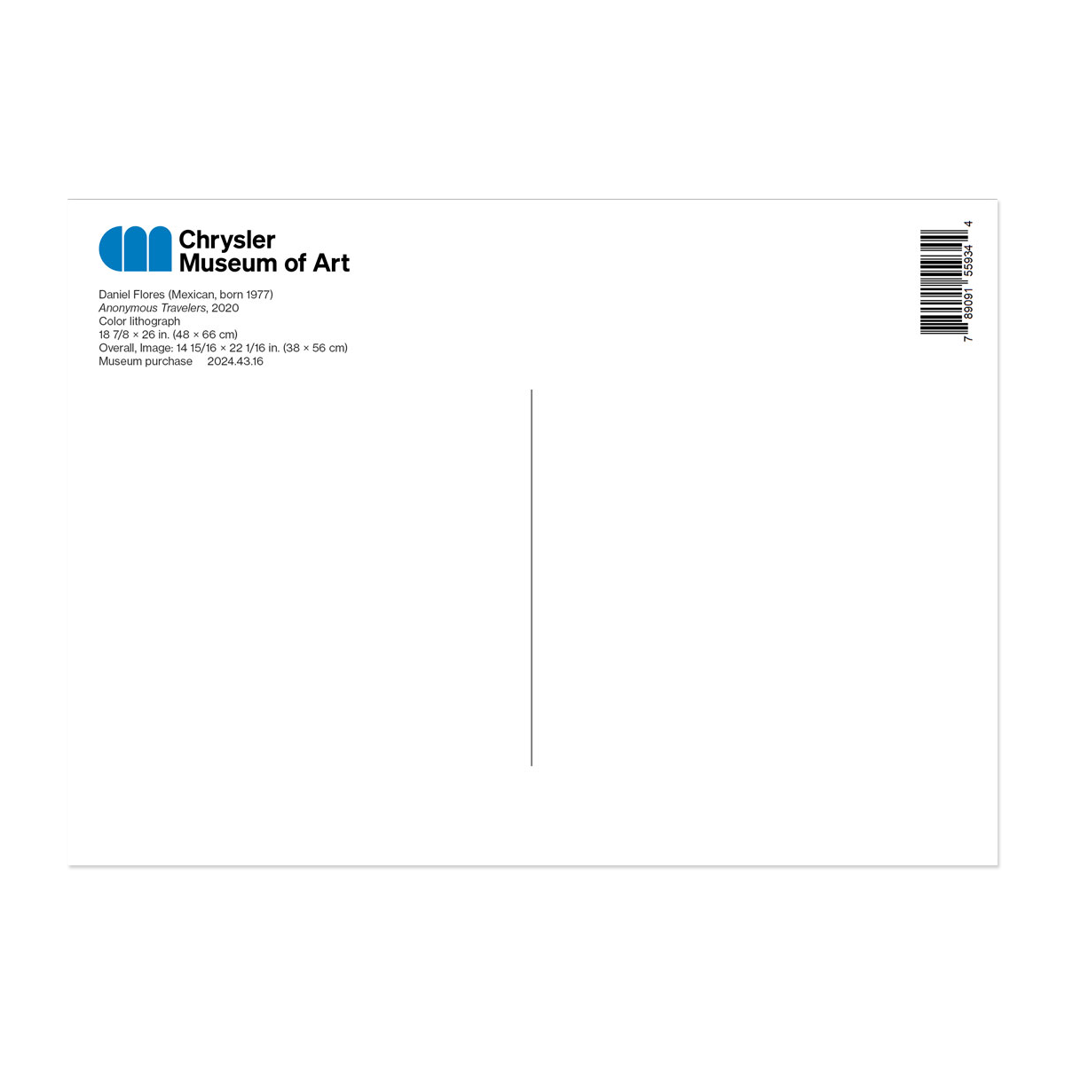 Oaxaca Central Postcard: Daniel Flores "Anonymous Travelers" (Back) - Chrysler Museum Shop