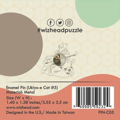 Enamel Pin: Ukiyo-e Cat Musician in Purple Kimono - Chrysler Museum Shop