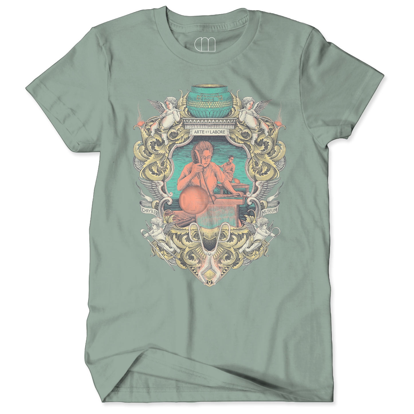 Aloe green t-shirt with decorative graphic design on a white background