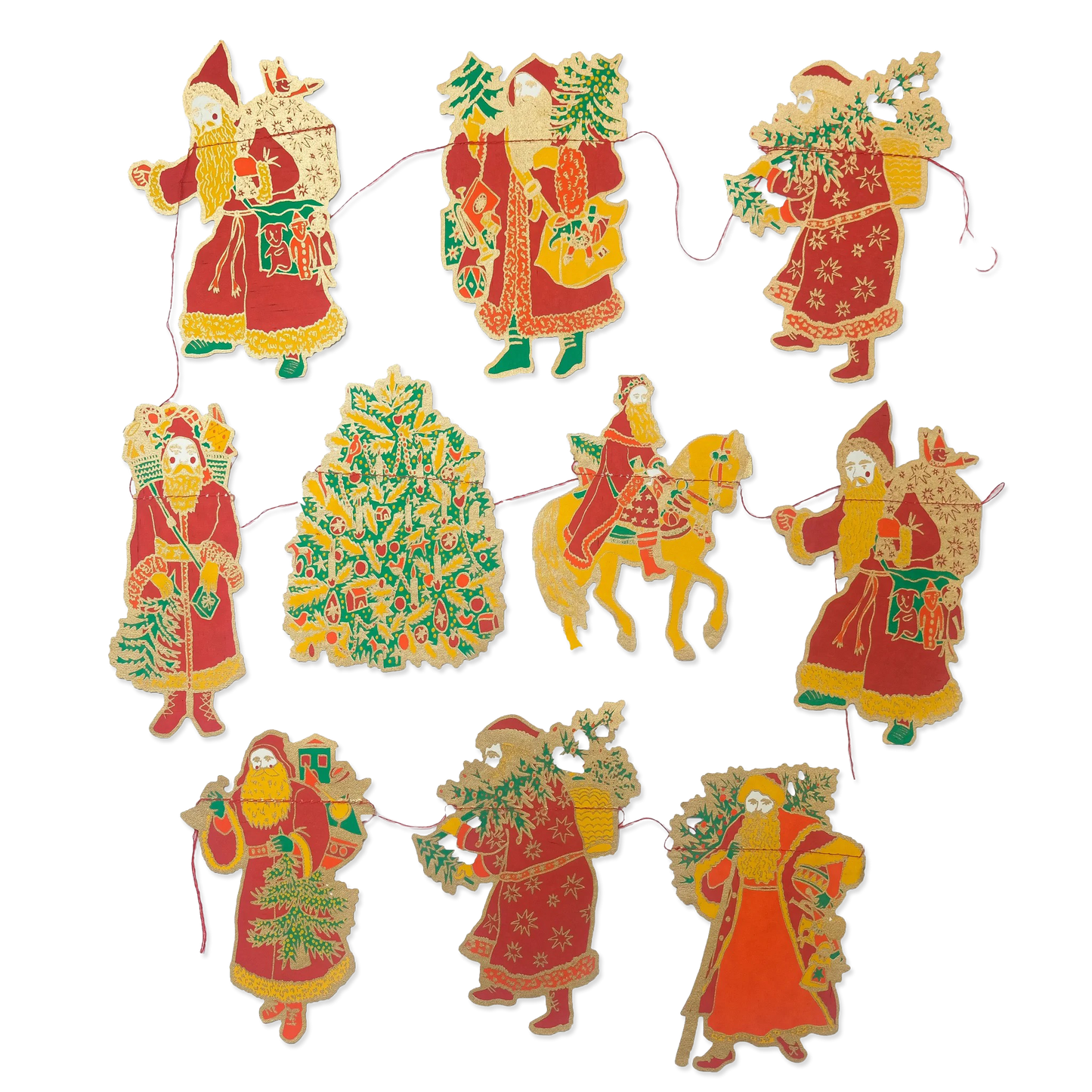 Decorative paper cutout figures of traditional Russian characters on a white background