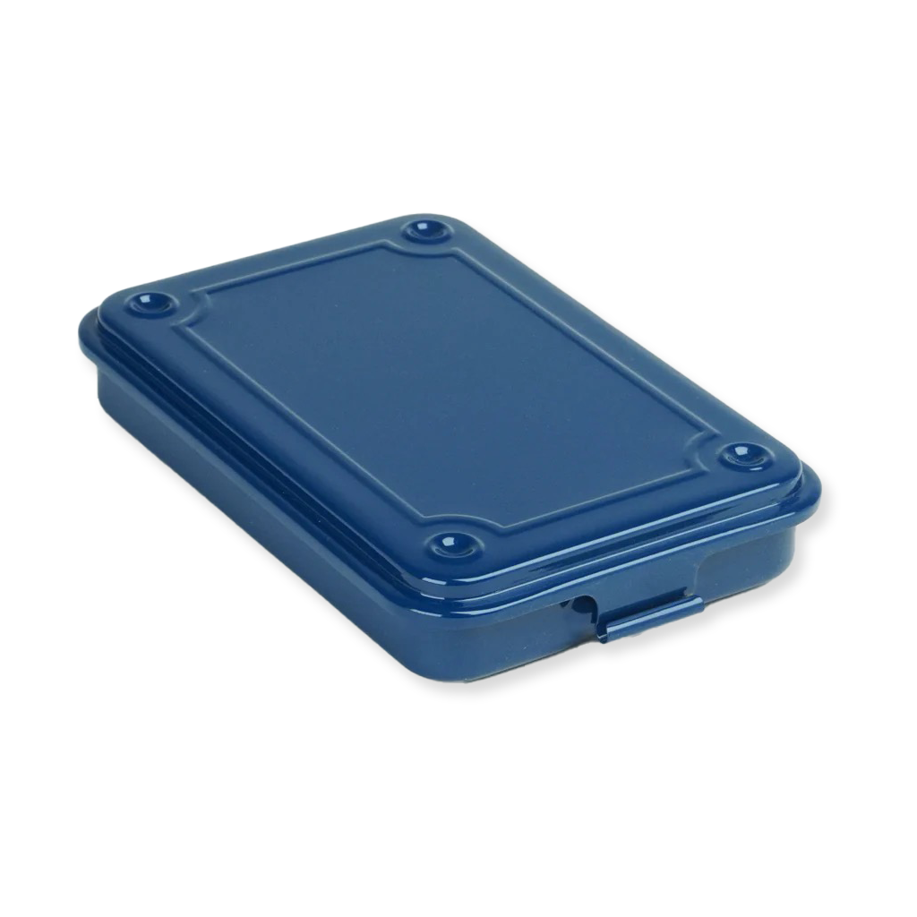 Blue rectangular storage container on a white background