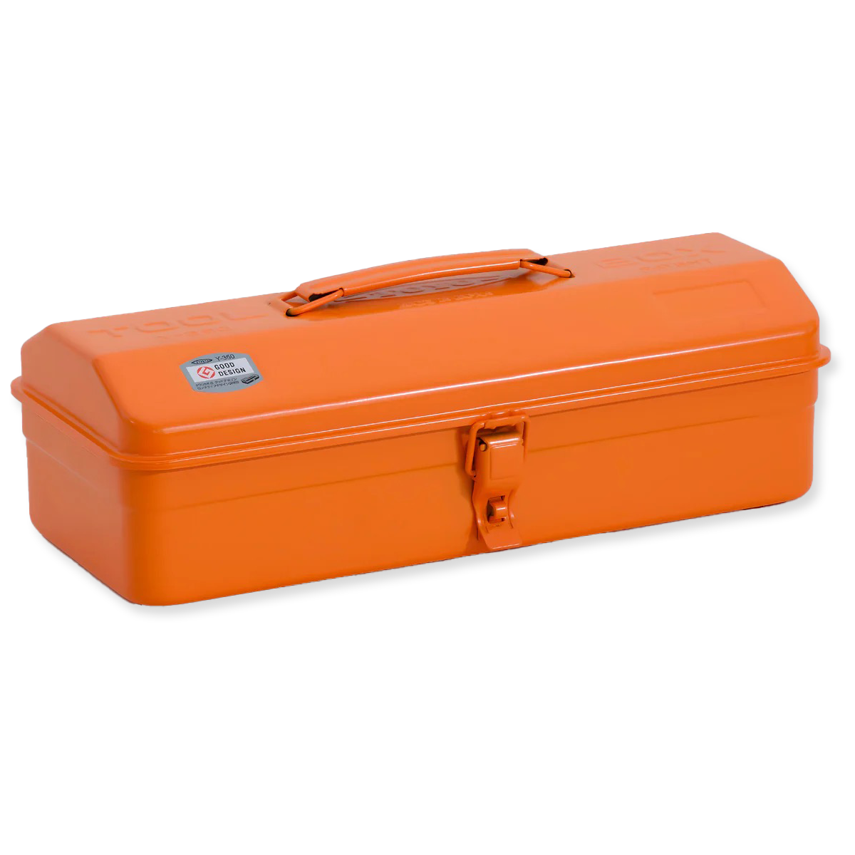 Orange toolbox with a handle on a white background