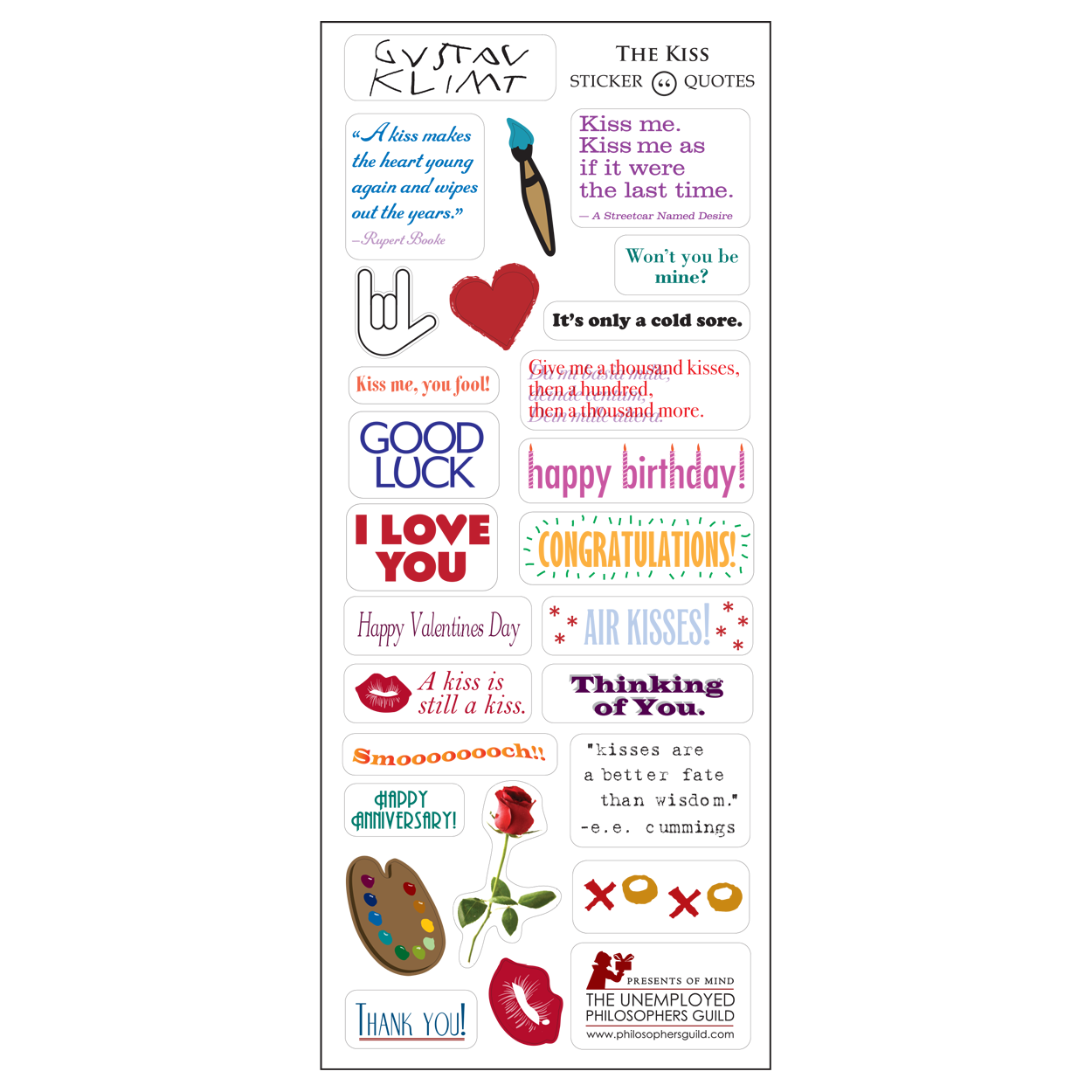 Klimt "The Kiss" Die-Cut Notecard with Stickers - Chrysler Museum Shop