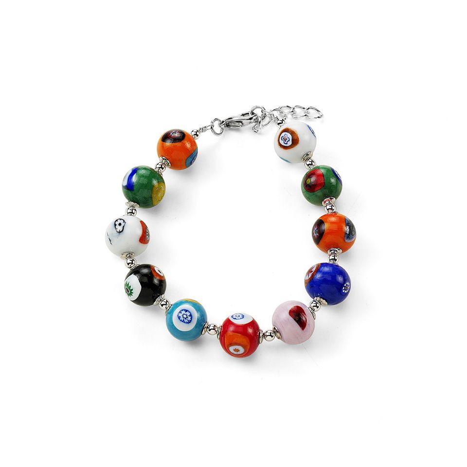  Millefiori Murano Glass Beads Bracelet, Flower Murano