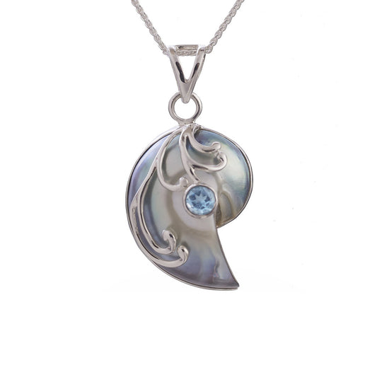 Seashell with Blue Topaz Necklace