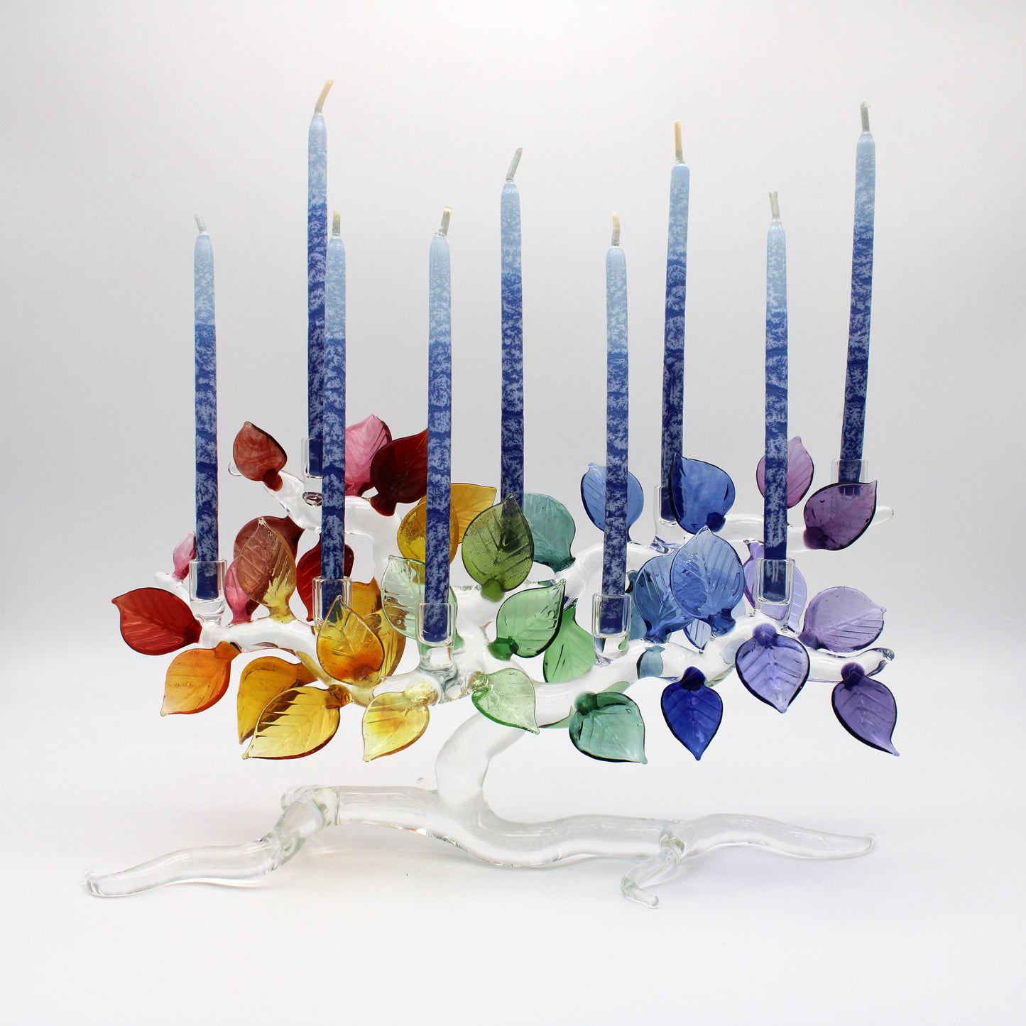 Glass Tree of Life Menorah, with Rainbow Leaves - Chrysler Museum Shop