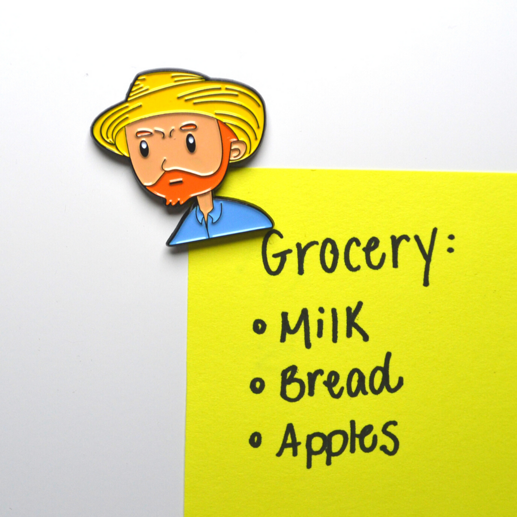 Enamel Magnet: Van Gogh's Self Portrait with Straw Hat - Chrysler Museum Shop