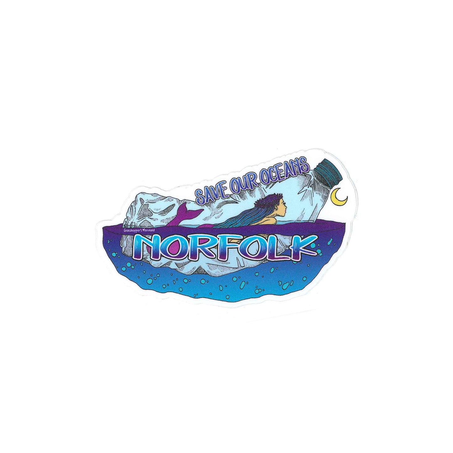 Mermaid in a Bottle, "Save Our Oceans" Vinyl Sticker - Chrysler Museum Shop