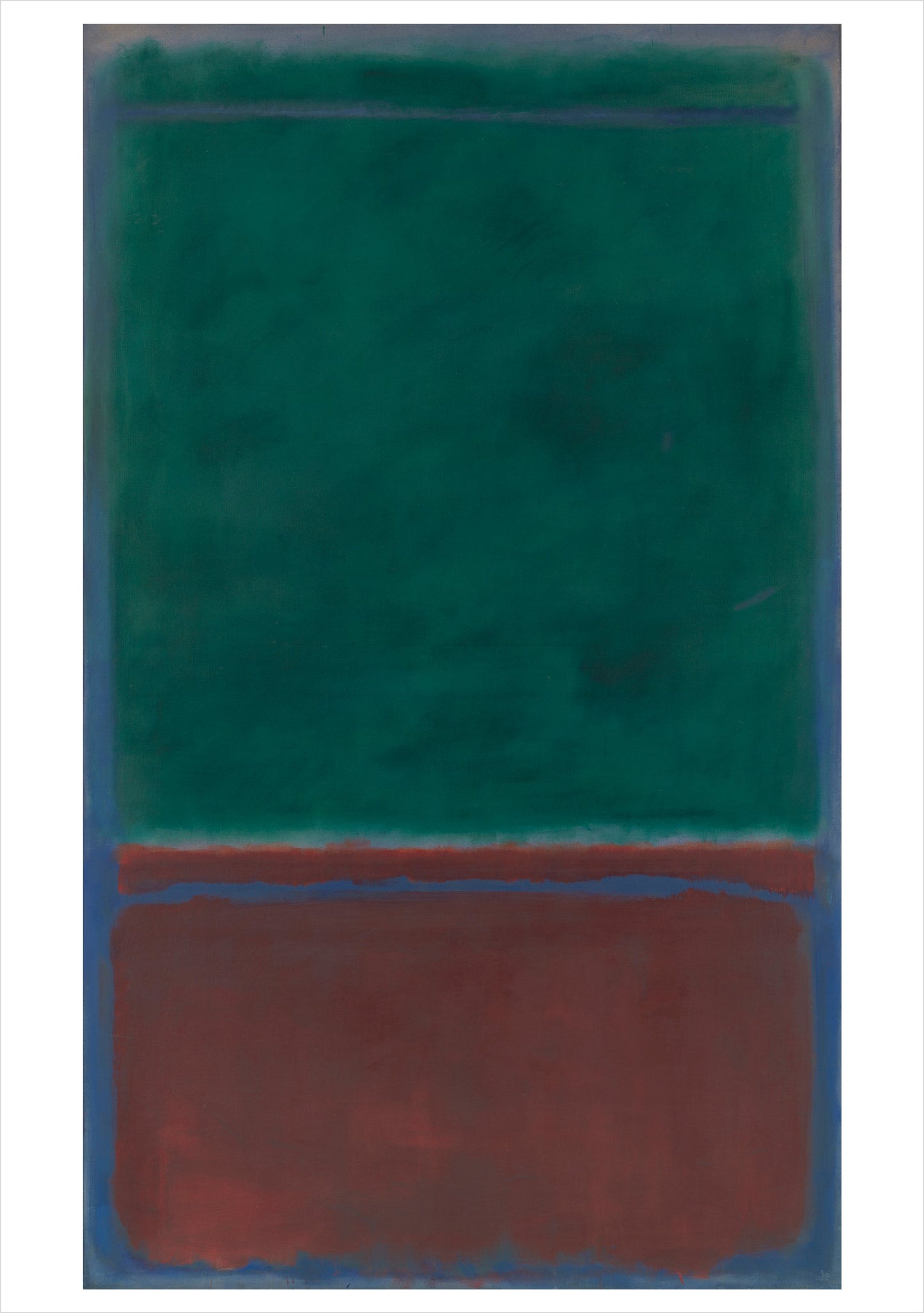 Abstract art piece with green and brown rectangles on a blue background