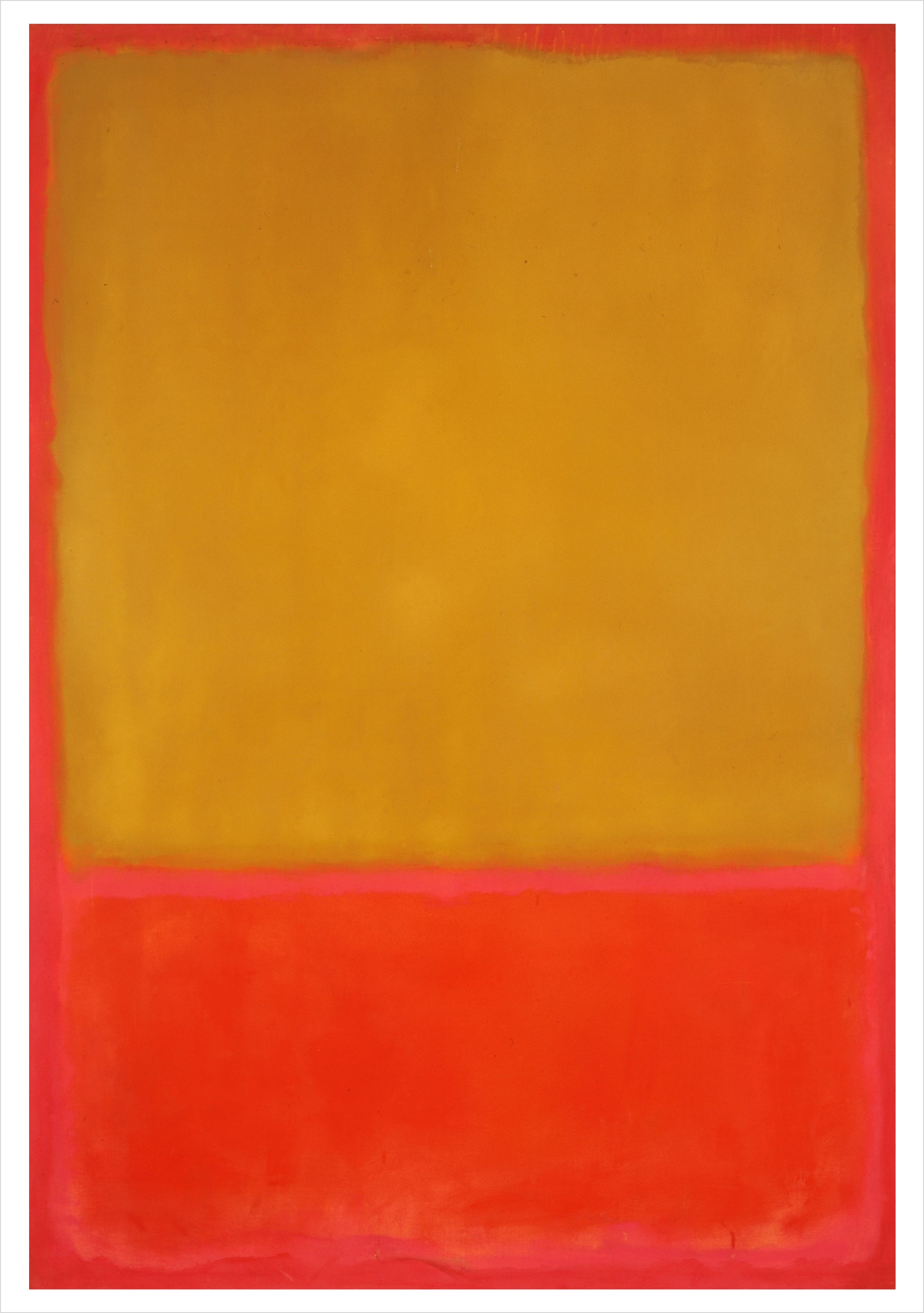 Abstract art piece with a large orange square on a red background