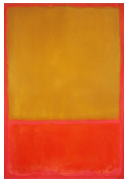 Abstract art piece with a large orange square on a red background