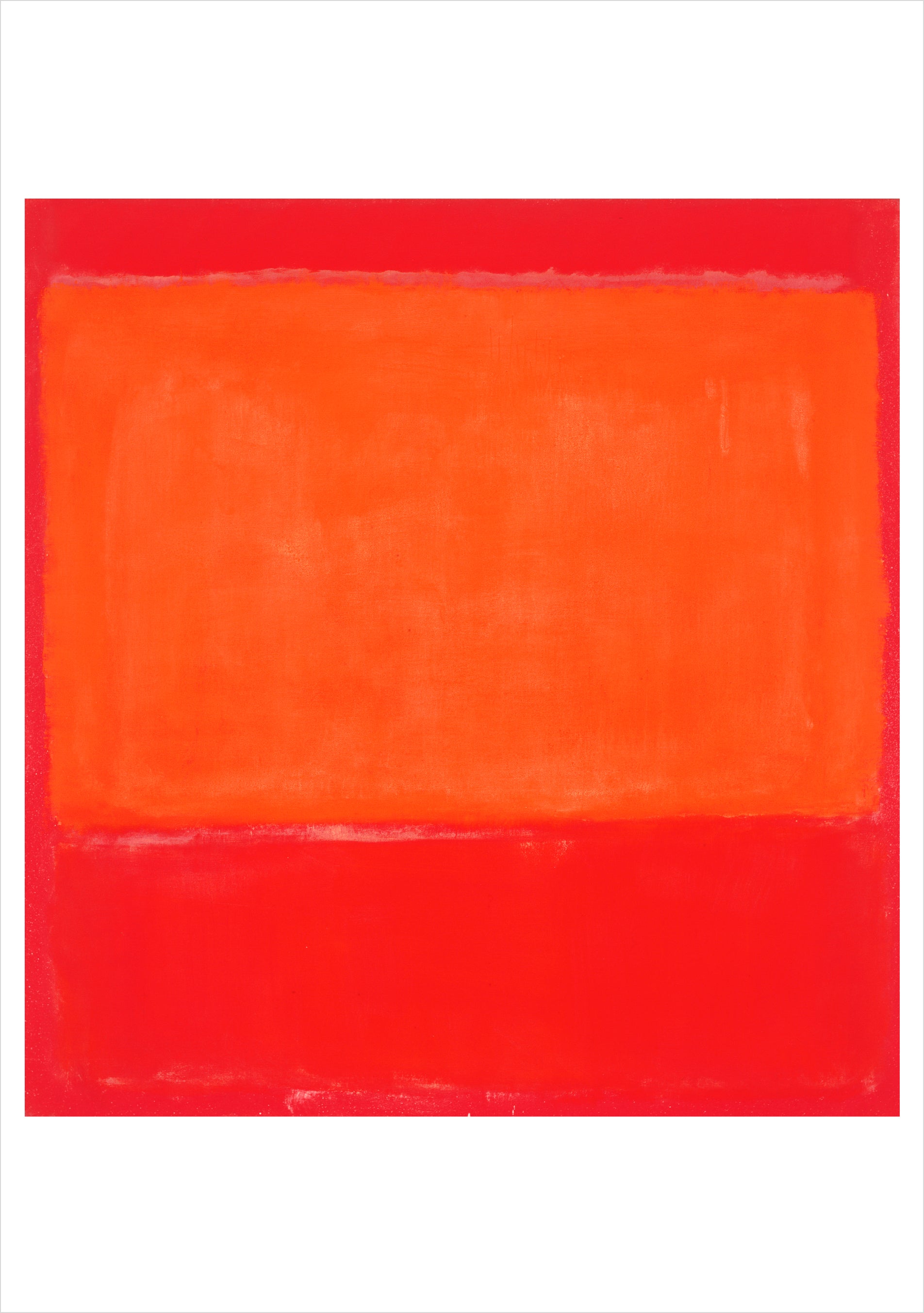 Abstract artwork with a large orange rectangular shape on a red background