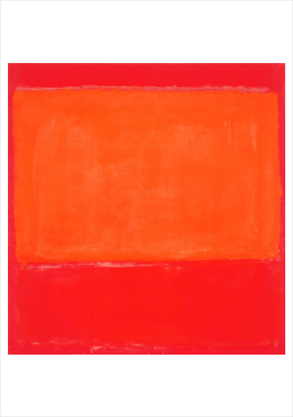 Abstract artwork with a large orange rectangular shape on a red background