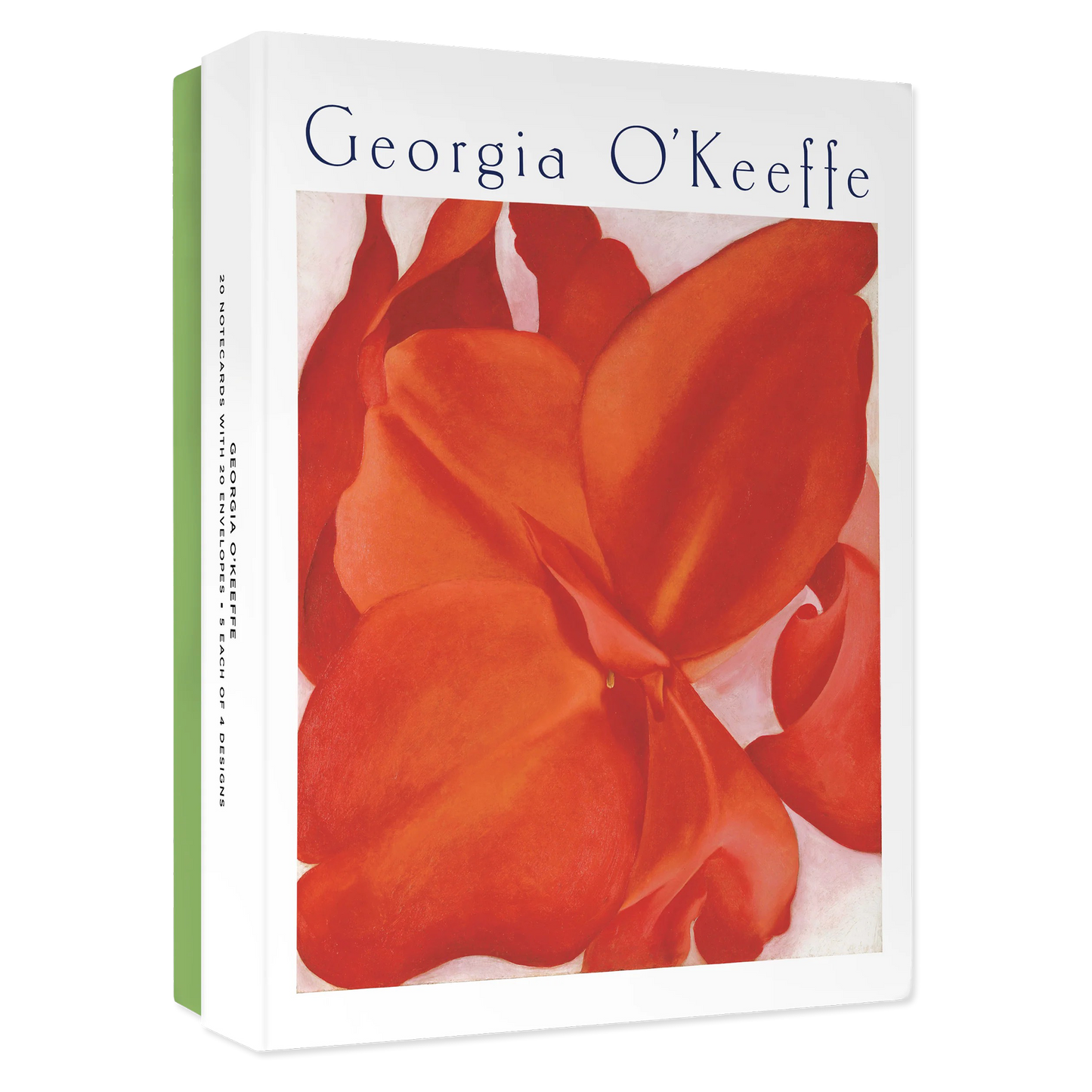 Box of 'Georgia O'Keeffe' note cards with red floral illustration on a white background