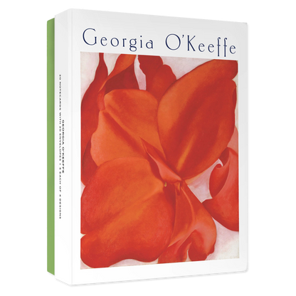 Box of 'Georgia O'Keeffe' note cards with red floral illustration on a white background