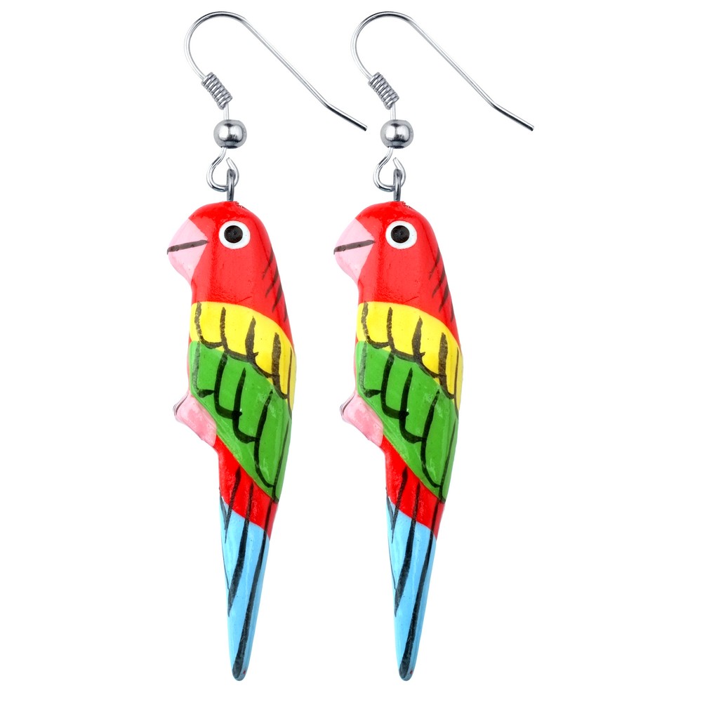 Wood Parrot Earrings