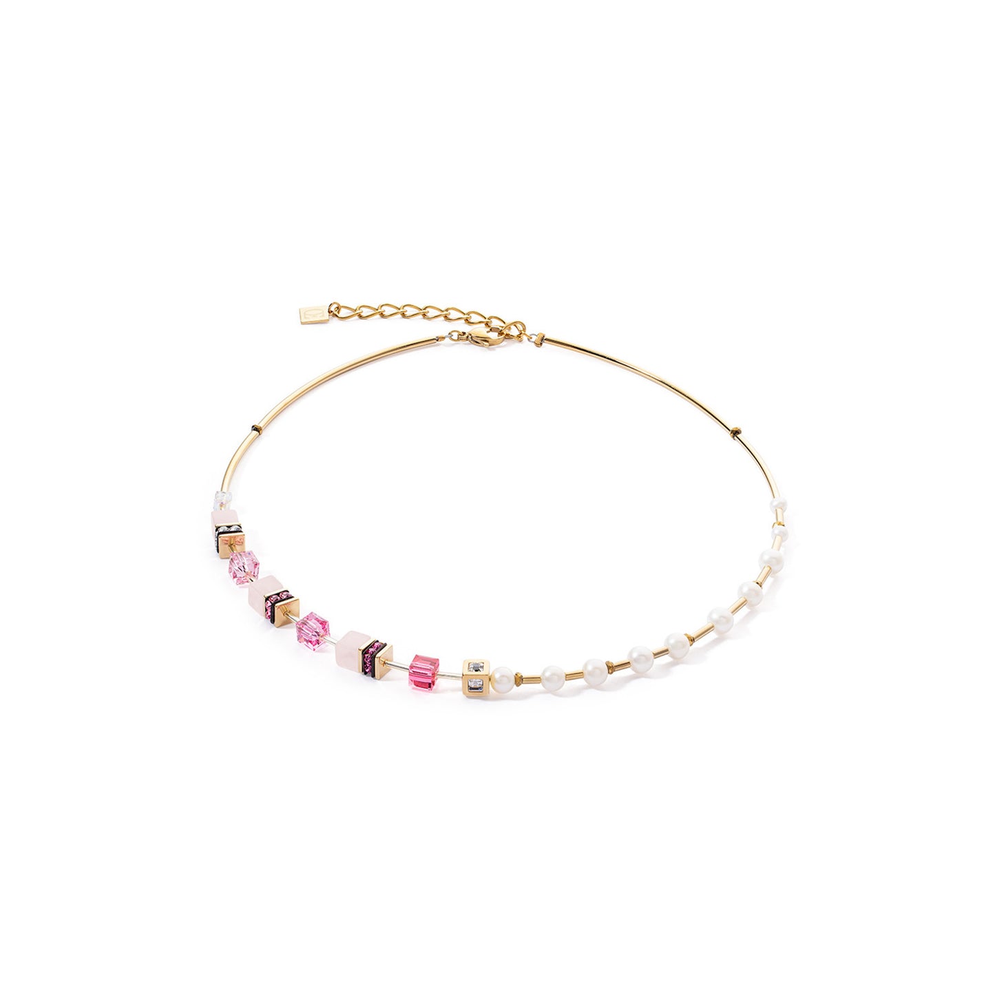 GeoCUBE® Halskette: Pink &amp; Gold mit Perlen