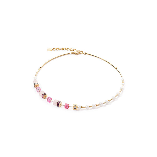 GeoCUBE® Halskette: Pink &amp; Gold mit Perlen