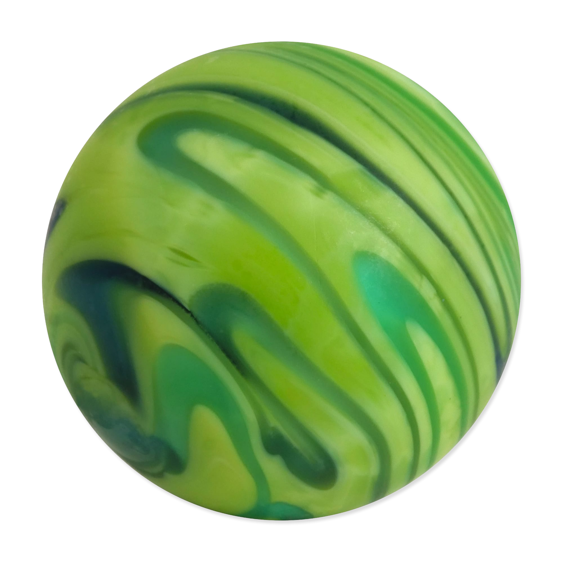 Green and blue marbled ball on a white background