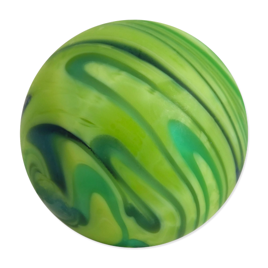 Green and blue marbled ball on a white background