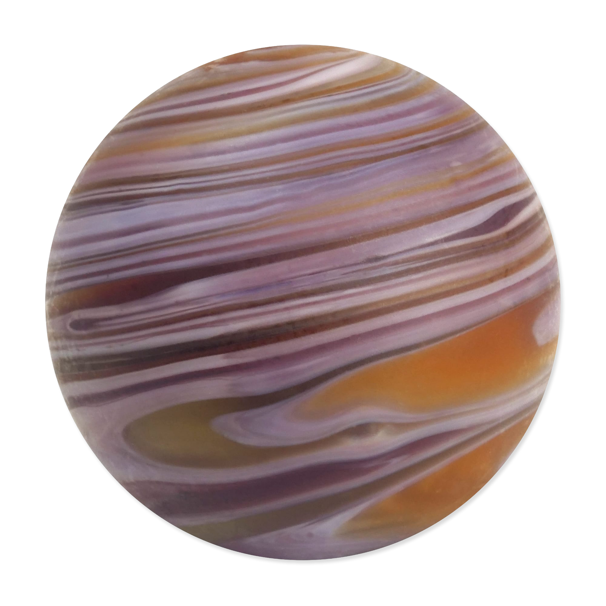 Round marble with multicolored swirl pattern on a white background