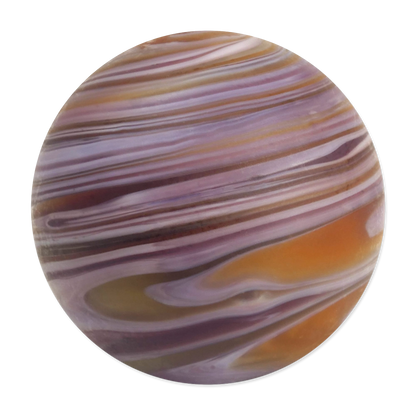 Round marble with multicolored swirl pattern on a white background