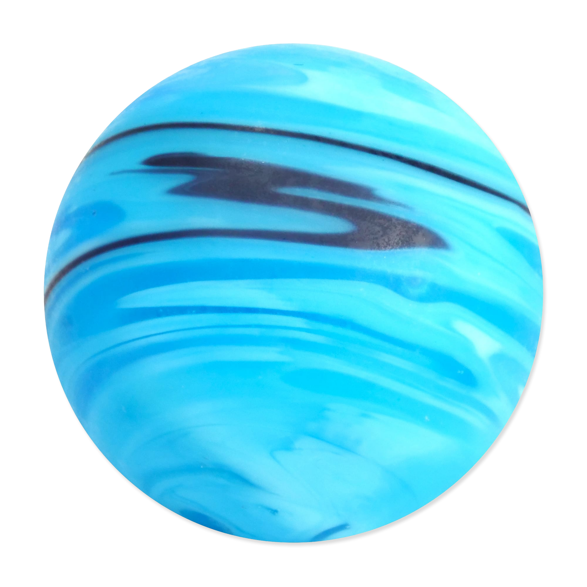 Blue and black marbled sphere on a white background