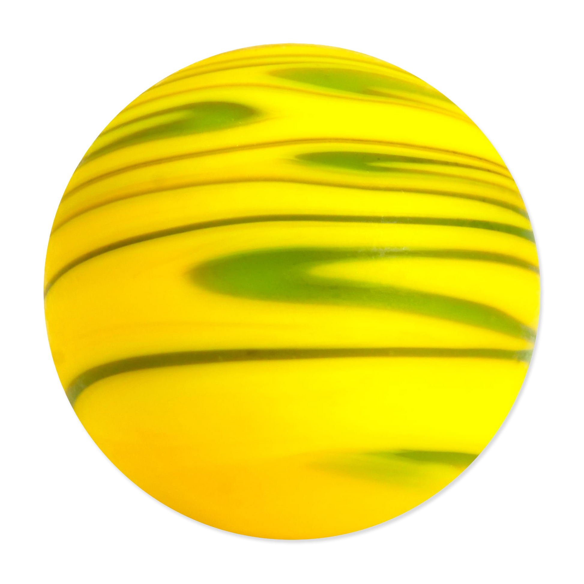 Yellow ball with green swirls on a white background