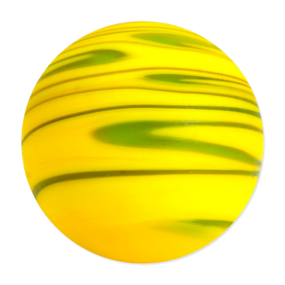 Yellow ball with green swirls on a white background