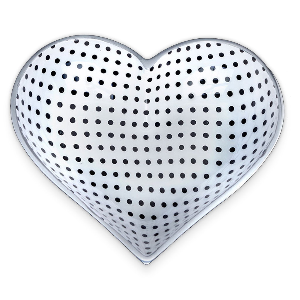 Mini Happy Heart Dish: Black Polka Dots