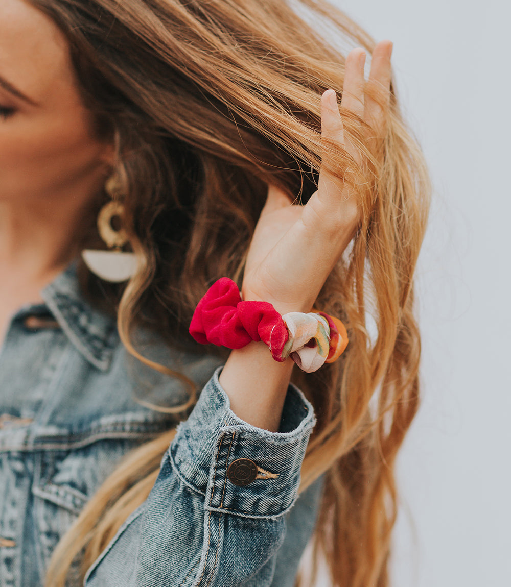 Set of 2 Upcycled Sari Fabric Hair Scrunchies