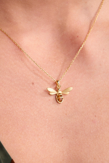 Honeybee Tiger Eye Gold Necklace