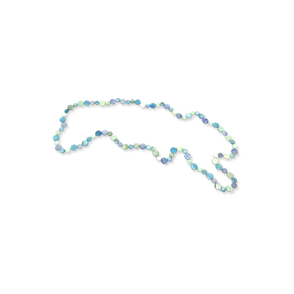 Beaded necklace with multicolored beads on a white background