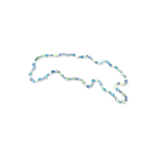 Beaded necklace with multicolored beads on a white background